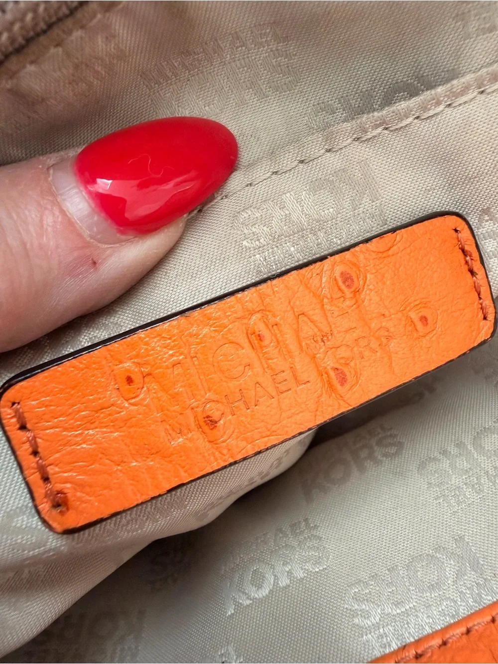 Michael Kors Hamilton Orange Ostrich Embossed Leather Satchel Shoulder Bag